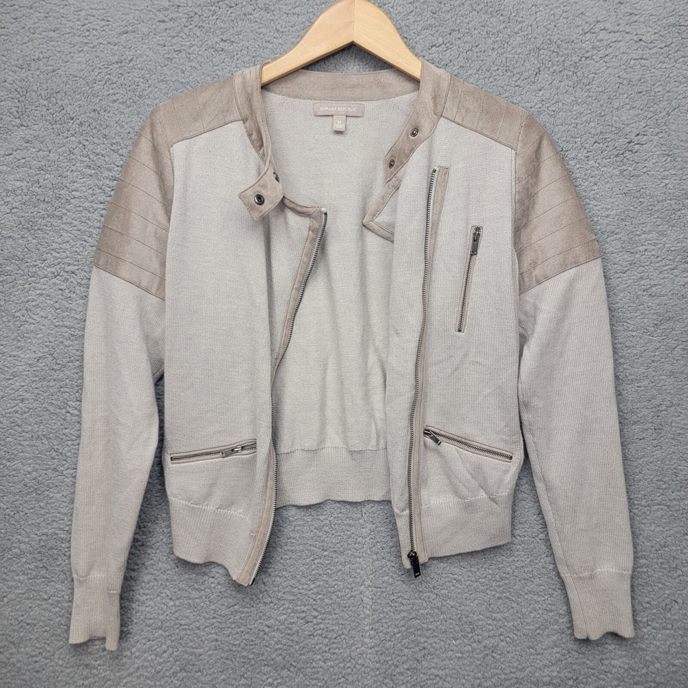 Banana Republic Wool Blend Suede Sweater Moto Zip-Up Jacket Size M